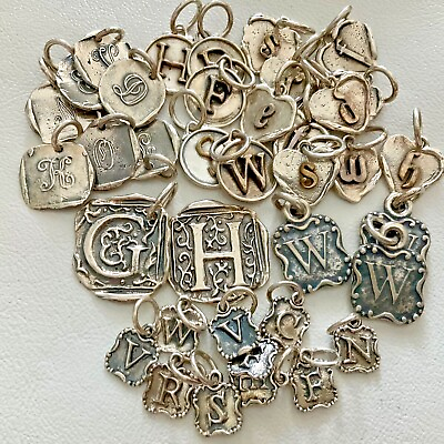 #ad Vintage Sterling Silver Charms Initial Waxing Poetic Seal Insignia Letter Hearts $19.95
