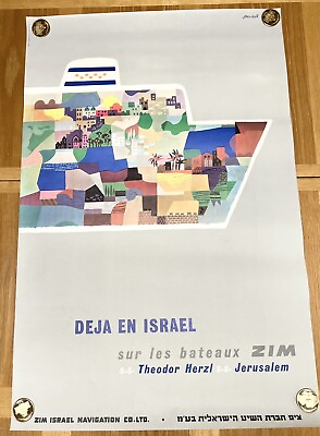 #ad Original Vtg. Israel Poster by Jean David Cruise line ZIM Travel 1950s $849.99