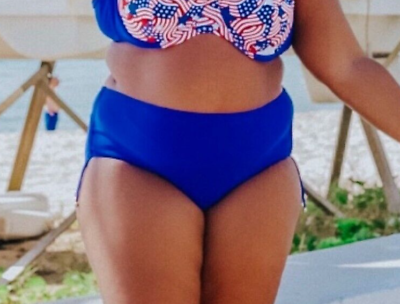 #ad Blue bikini briefs high waist plus size drawstring USA Flag Stars Stripes bikini $6.99