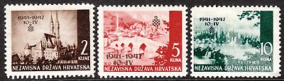 #ad Stamp Croatia Sc 49 51 1942 WWII Germany 3rd Reich Independence Anniversary MNH $6.95
