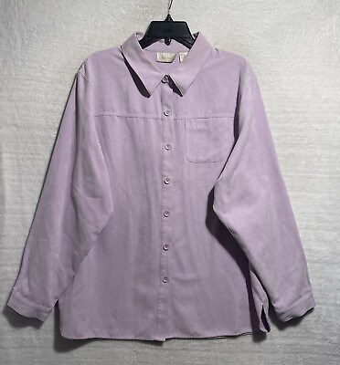 #ad Studio Works Polyester Suede Button Top Womans XL Solid Cream Purple Long Sleeve $5.99
