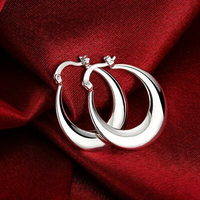 #ad Women#x27;s Silver Plated Elegant Round Pierced Hoop Earrings $4.19