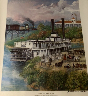 #ad $125 Judith Ann Saks Signed Rail Meets Sea Port Houston Vintage 1975 Poster $92.35
