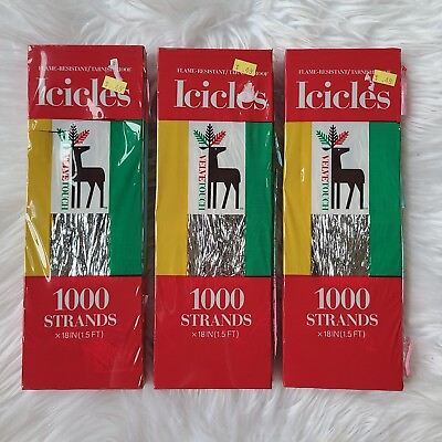 #ad Vtg Velvet Touch Christmas Tree Silver Tinsel Icicles 1000 Strands Lot of 3 NOS $11.75