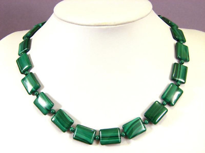 #ad Vintage 13x18mm Green Malachite Gemstone Rectangle Beads Necklace 18#x27;#x27; $4.49