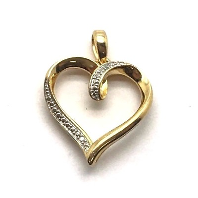 #ad Gold Tone Sterling Silver Dotted Diamond Elegant Swirl Loop Love Heart Pendant $79.00