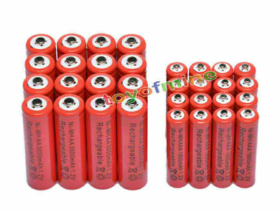 #ad 16 AA 3000mAh 16 AAA 1800mAh 1.2V NI MH Rechargeable Battery 2A 3A Red Cell $28.06