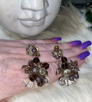 #ad Miriam Haskell Ultra Rare Chandelier Amethyst Crystal Glass Early Earrings B8 $249.00