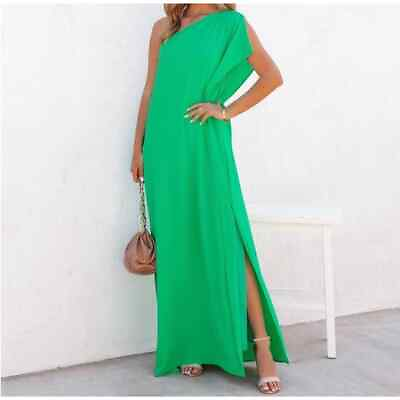 #ad VICI Dress Women Large Kelly Green Maxi One Shoulder Elegant Tropical Cocktail $65.00