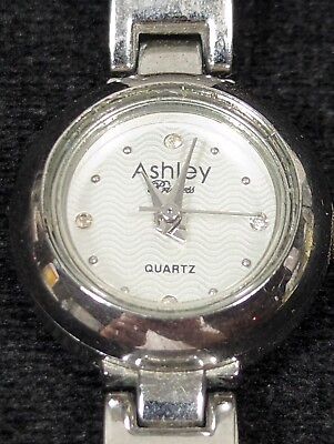 #ad Ashley Princess Silver Tone Dial Round Case Link Bracelet Band Watch 7.5 Inch $13.99