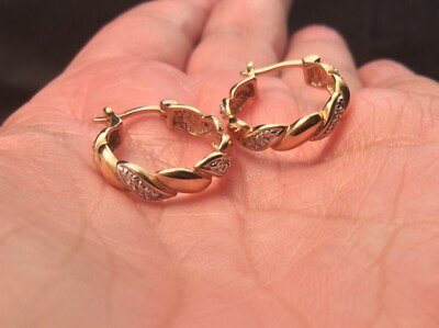 #ad Ross Simons Gold over Sterling Silver Diamond Accented Post Hoop Earrings $24.65