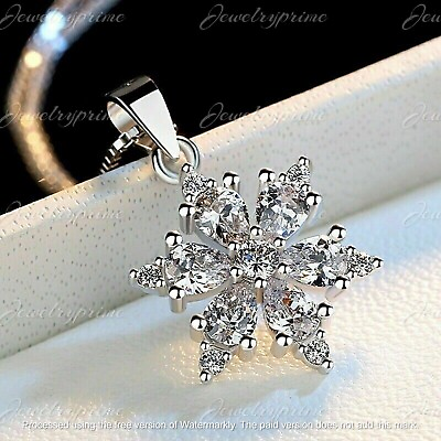 #ad 2Ct Round Cut Lab Created Diamond Women Snowflake Pendant 14K White Gold Plated $15.00