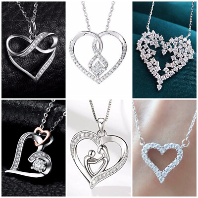 #ad Heart Shape Necklace Pendant Women Cubic Zircon 925 Silver FilledGold Jewelry $2.57