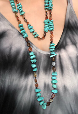 #ad Navajo Turquoise amp; Carnelian bead necklace Handmade on Leather By Clovis GBP 90.00