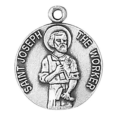 #ad St Joseph the Worker Medal .75 in Dia and 18 in Chain Jeweled Cross Collection $75.88
