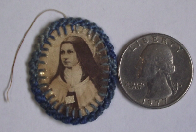 #ad Vtg embroidered relic scapular badge Patron St Saint Therese of the child Jesus $75.00