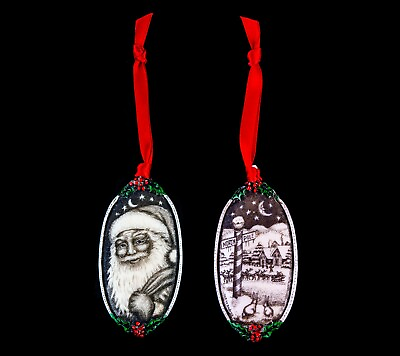 #ad Double Sided Santa Themed Ornament. Moosup Valley Rachel Badeau Etched $31.20