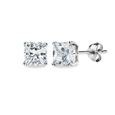 #ad AAA Cubic Zirconia 6x6mm Princess Cut Square Sterling Silver Stud Earrings $22.08
