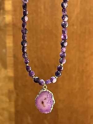 #ad New Gorgeous Amethyst Geode Slice Gemstone Necklace $15.00