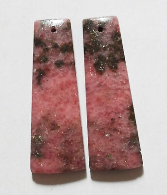 #ad 72.35 Cts Natural Rhodonite 41.7mm X 15mm each Drilled Match Pair $7.12