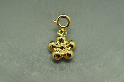 #ad 14K Yellow Gold Hollow Flower Pendant Charm tiny and lightweight $62.54