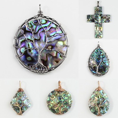 #ad New Natural Paua Abalone Shell Wire Wrap Tree of Life Pendants Bead for Necklace $4.99