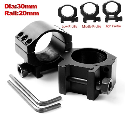 #ad Pair 30mm Scope Ring Mounts Low Middle High Profile Picatinny Weaver Rail Mount $13.99