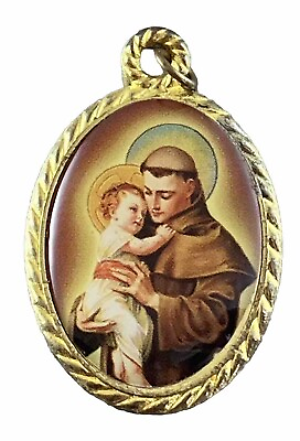 #ad Catholic Saint Anthony Colorized Gold Tone Religious Medal $7.99