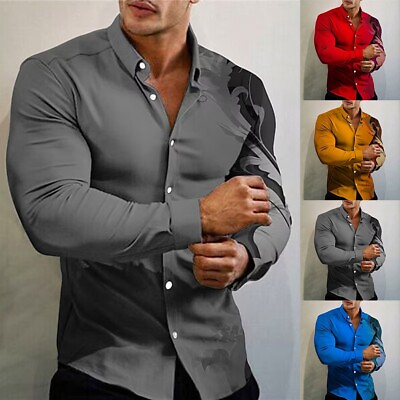#ad Mens Casual Print Shirt Long Sleeve Button Blouse Down Shirts Tops Party T Dress $22.27