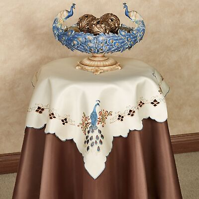 #ad Proud Peacock Bird Embroidered Openwork Washable Ivory Polyester Table Topper $30.29
