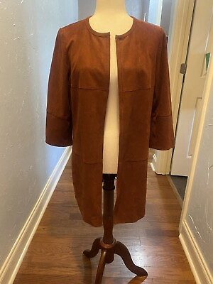 #ad Chicos Jacket Cardigan Sz 0 Faux Suede 3 4 Sleeves Zip Side Detail Rich Mahogany $4.88