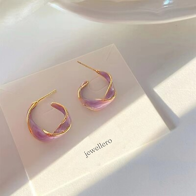 #ad Purple Open Hoop Earrings Twisted Enamel Hoop Earrings Lavender Violet Hoops $18.99