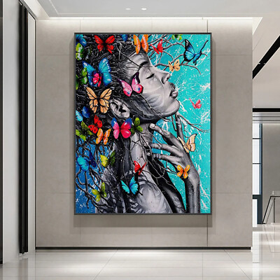 #ad Butterfly African Girl Canvas Art Painting Print Wall Decor Canvas Poster $22.79