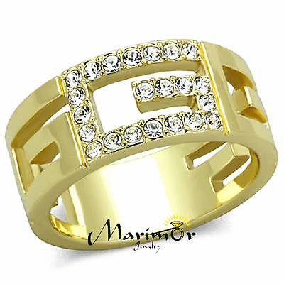 #ad 14k Gold Ion Plated Stainless Steel Letter G Crystal Fashion Ring Size 5 10 $16.62