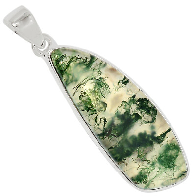 #ad Natural Moss Agate 925 Sterling Silver Pendant Jewelry ALLP 24275 $15.99