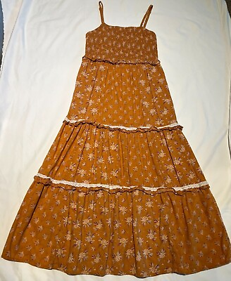 #ad Women Maxi flower Dress by Thred Good co. Brown color size s Beautiful $14.99
