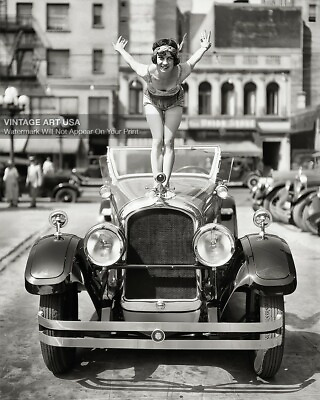 #ad 1920s Dancer Standing on Car Hood Marmon Automobile Ballerina Roaring 20s $11.95