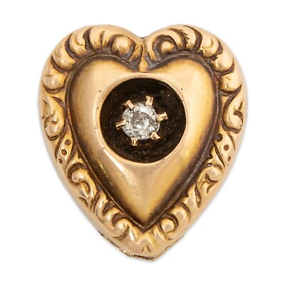 #ad ANTIQUE 14K YELLOW GOLD DIAMOND HEART SLIDE PENDANT $219.50