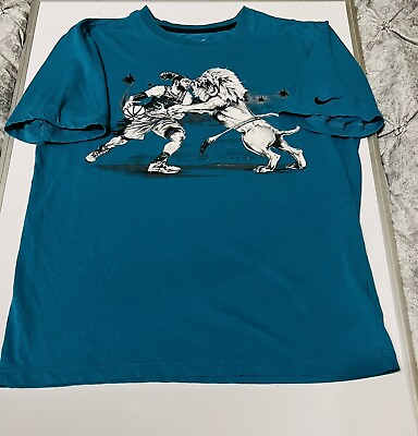 #ad Nike Shirt Blue Size Medium Dri Fit LeBron James Lion Basketball King James $10.29