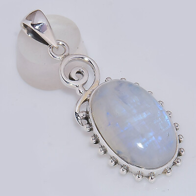 #ad Birthday Gift For Her Rainbow Moon Stone Gemstone Pendant Silver Jewelry $47.08
