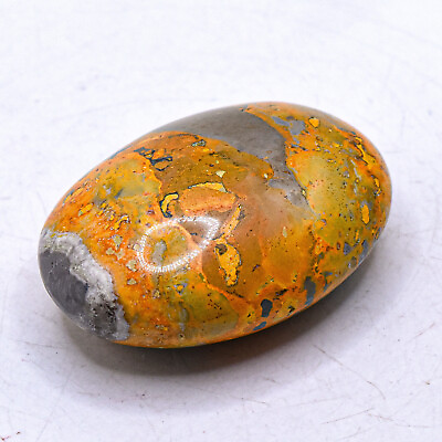 #ad 60mm Silverish Orange Bumble Bee Jasper Palm Stone Natural Crystal Cab Indonesia $30.36