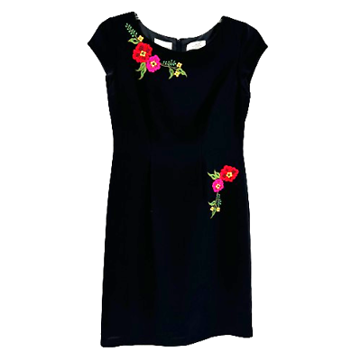 #ad Karin Stevens Woman#x27;s Black Floral Embroidered Dress Size 10 Formal Vintage LBD $24.99