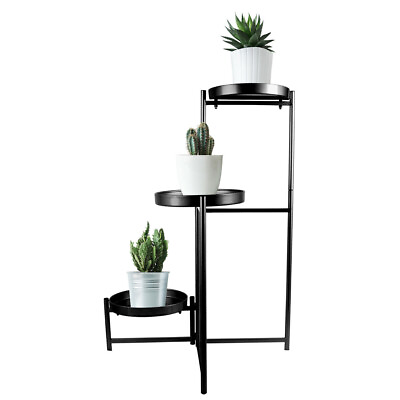 #ad 3 Tier Metal Plant Stand With Round Base Black $28.99
