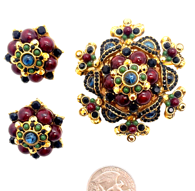 #ad RARE Jose amp; Maria Barrera Vintage Moghul quot;Jeweledquot; Outstanding Brooch amp; Earrings $447.08