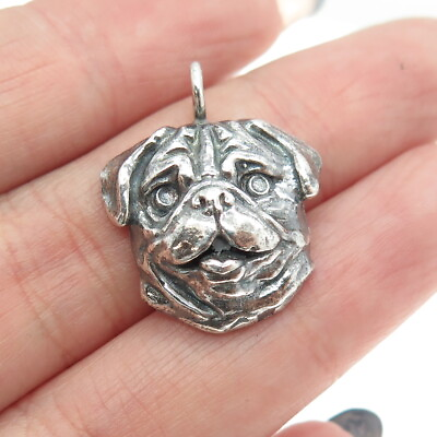 #ad 925 Sterling Silver Vintage Frank the Pug Dog Oxidized Charm Pendant $32.99