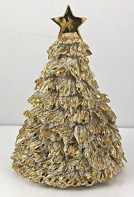 #ad Hand Crafted Ceramic Christmas Tree Applied Branches Heavy Gold Gilt $41.57