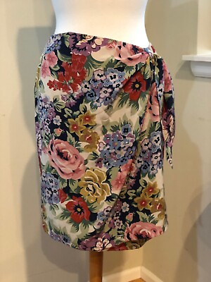 #ad Vtg 90s Classic Silk Sarong Floral Print 40s Style Wrap Skirt Anne Klein Sz 8 $58.00