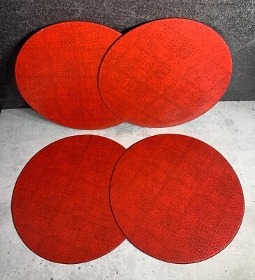 #ad Red Leather Placemats 16quot; x 16quot; Set of 4 Modern Round Luxury Accent Pieces $50.00