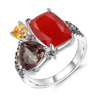 #ad Natural Red Carnelian 925 Sterling Silver Handmade Solid Colorful Ring For Women $58.44
