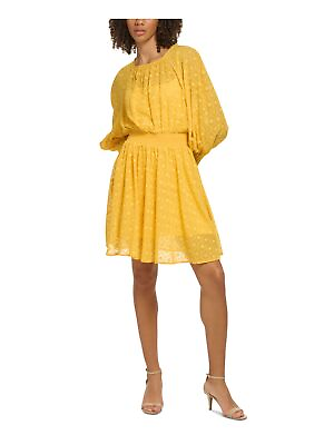 #ad TOMMY HILFIGER Womens Yellow Back Lined Long Sleeve Short Blouson Dress 6 $21.89